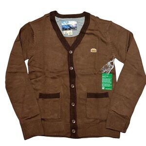Toddland Unisex Brown Cardigan Sweater Burger Logo Accent